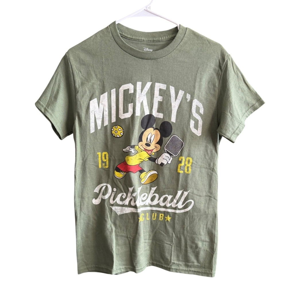 Disney Mickey Mouse Pickleball Club Graphic T-Shirt Olive Green Small Mens S